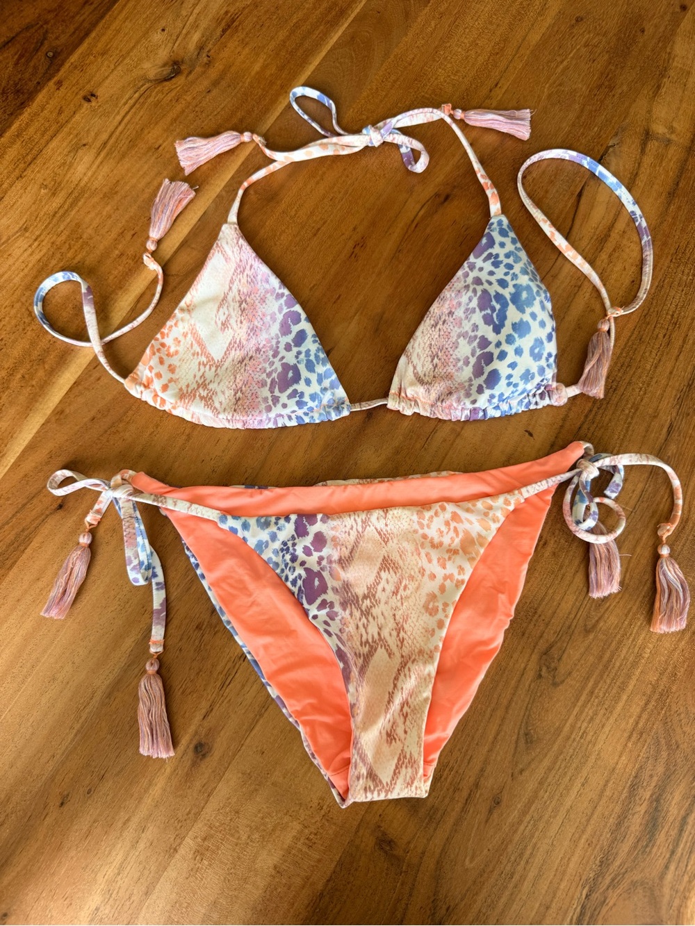 EUC BECCA Rendezvous Bikini, Pink & Lilac Animal Print Tie Bikini